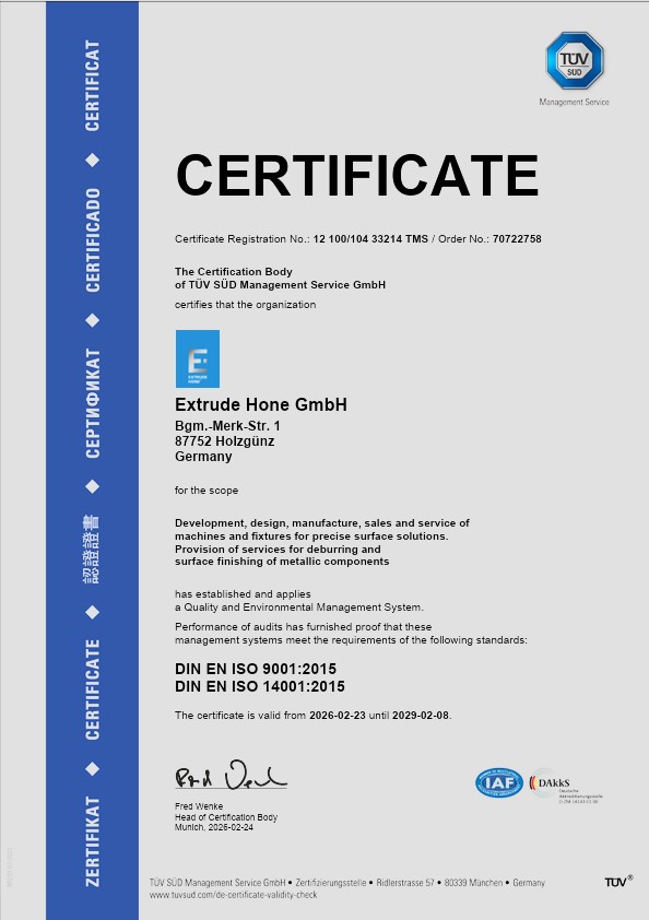 iso certificate Extrude Hone Holzgunz EN